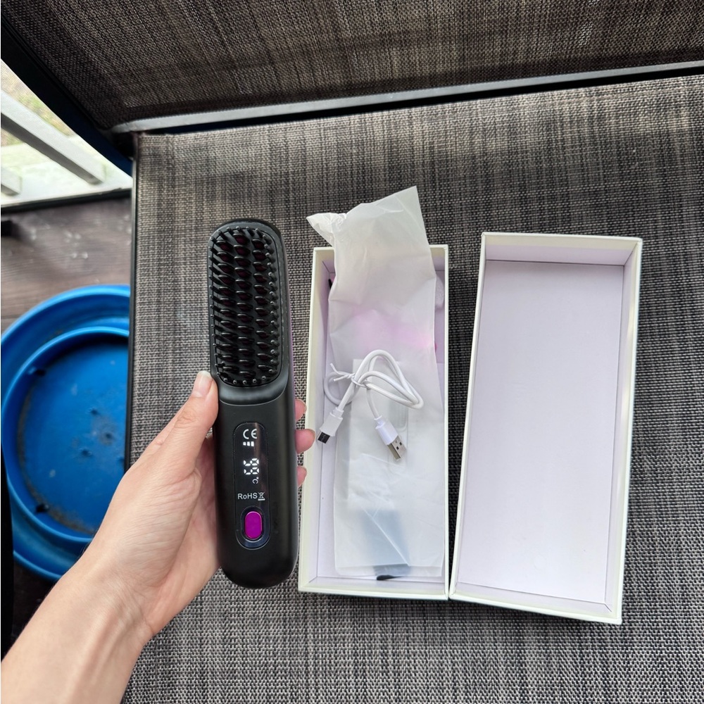 Black Heated Hair Straightening Brush - Portable
